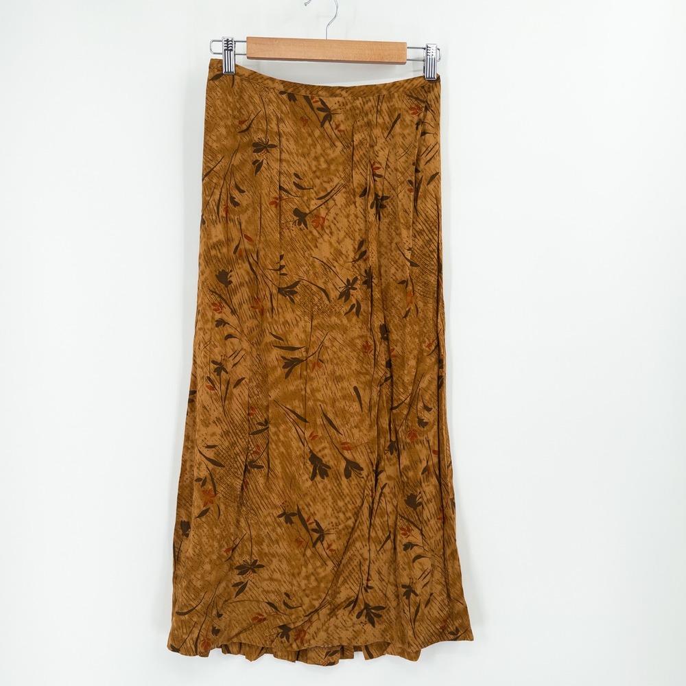 Vintage 90s Earthy Maxi Skirt Womens PM Brown Floral Fall Granola Hippie Boho